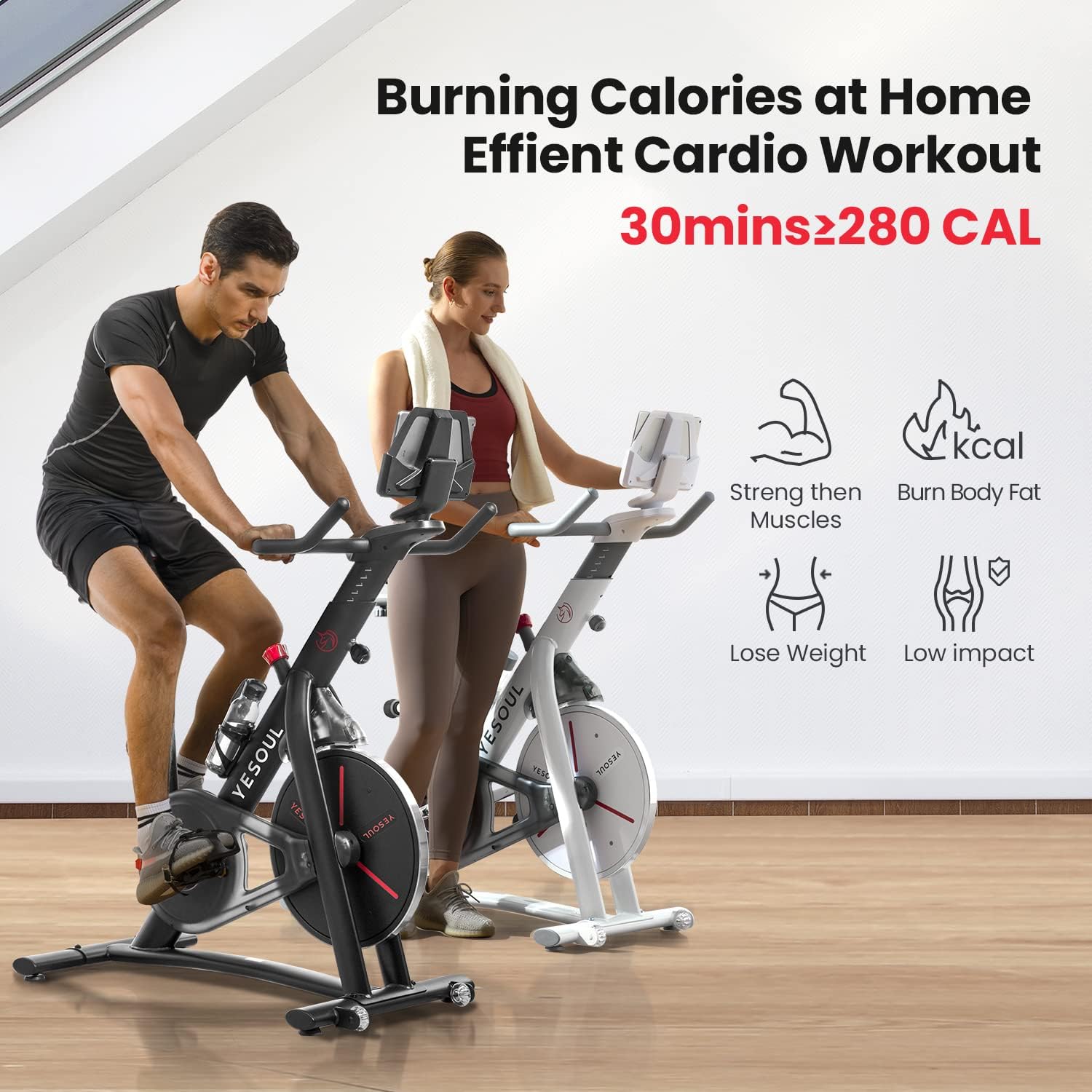 Yesoul Black Exercise Bike for Home, Low Noise Indoor Cycling Bike for Home Gym Electric Stationary Bike with Tablet Mount & Comfortable Seat Cushion for Women Apartment Workout Bike for Fitness