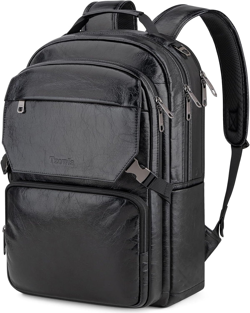 Tzowla Full Grain Genuine Leather Laptop Backpack for Men and Women,Business Work Travel Slim Daypack Fits 15.6 Inch Notebook/Computer-Black