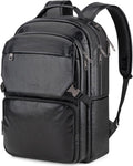 Tzowla Full Grain Genuine Leather Laptop Backpack for Men and Women,Business Work Travel Slim Daypack Fits 15.6 Inch Notebook/Computer-Black