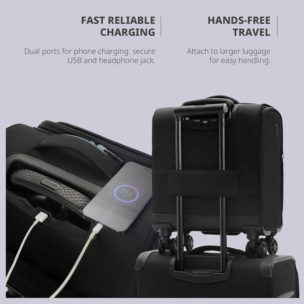 Verage Carry On Underseat Luggage with Wheels & USB Port, 14 Inch Wheeled Spinner Bag Carry-on Luggages for Airlines, Lightweight Suitcase Men Women, Pilots and Crew(14-Inch Compact Underseat Pro)
