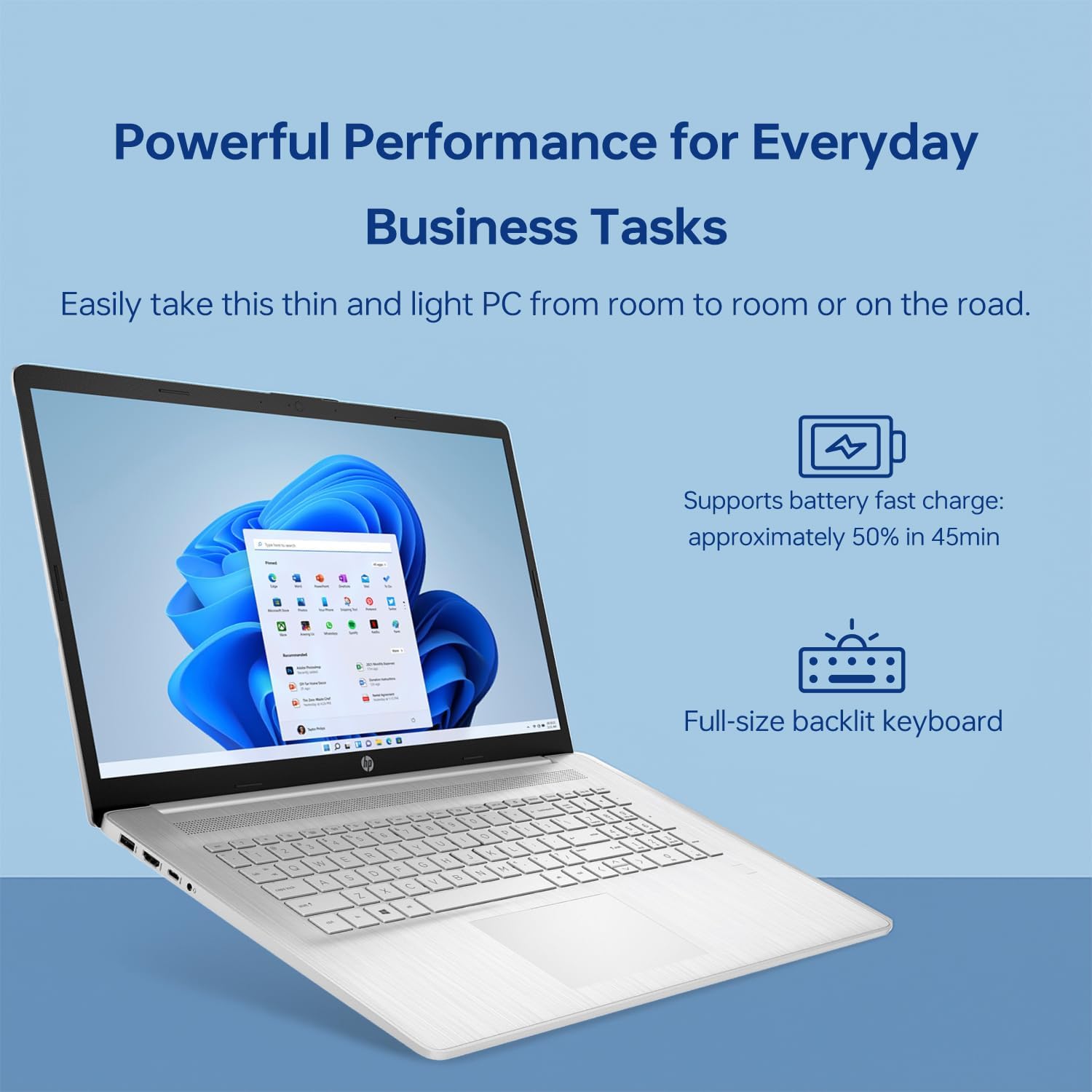 HP 17t Laptop, 17.3' HD+ Touchscreen, Intel Core i5-1334U, 32GB RAM, 512GB SSD, Webcam, HDMI, Backlit KB, Wi-Fi 6, Windows 11 Home, Silver