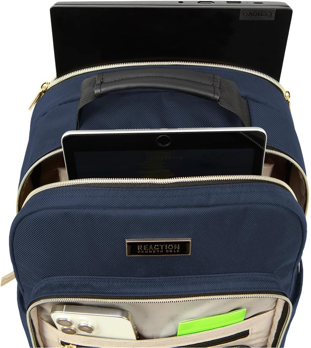Kenneth Cole REACTION Chelsea 2-Piece Bundle - 17' 4-Wheel Spinner Underseat Carry-On Luggage & Matching 15' Laptop Backpack, Navy