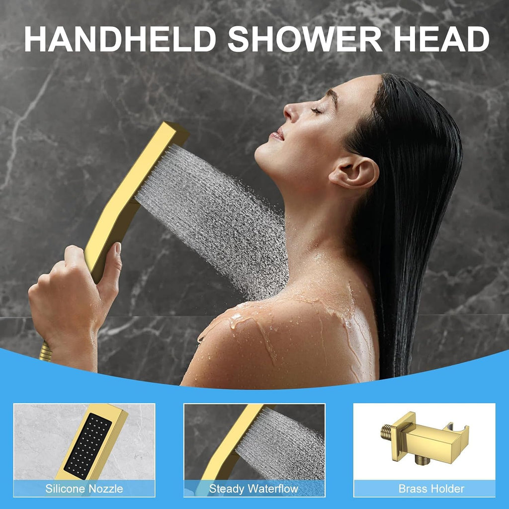 Shower Head Combo, Shower Heads with Handheld Spray Shower Faucet Set with 10 Inch Rainfall Gold Shower Head High Pressure Wall Mounted for Bathroom (Gold)-new