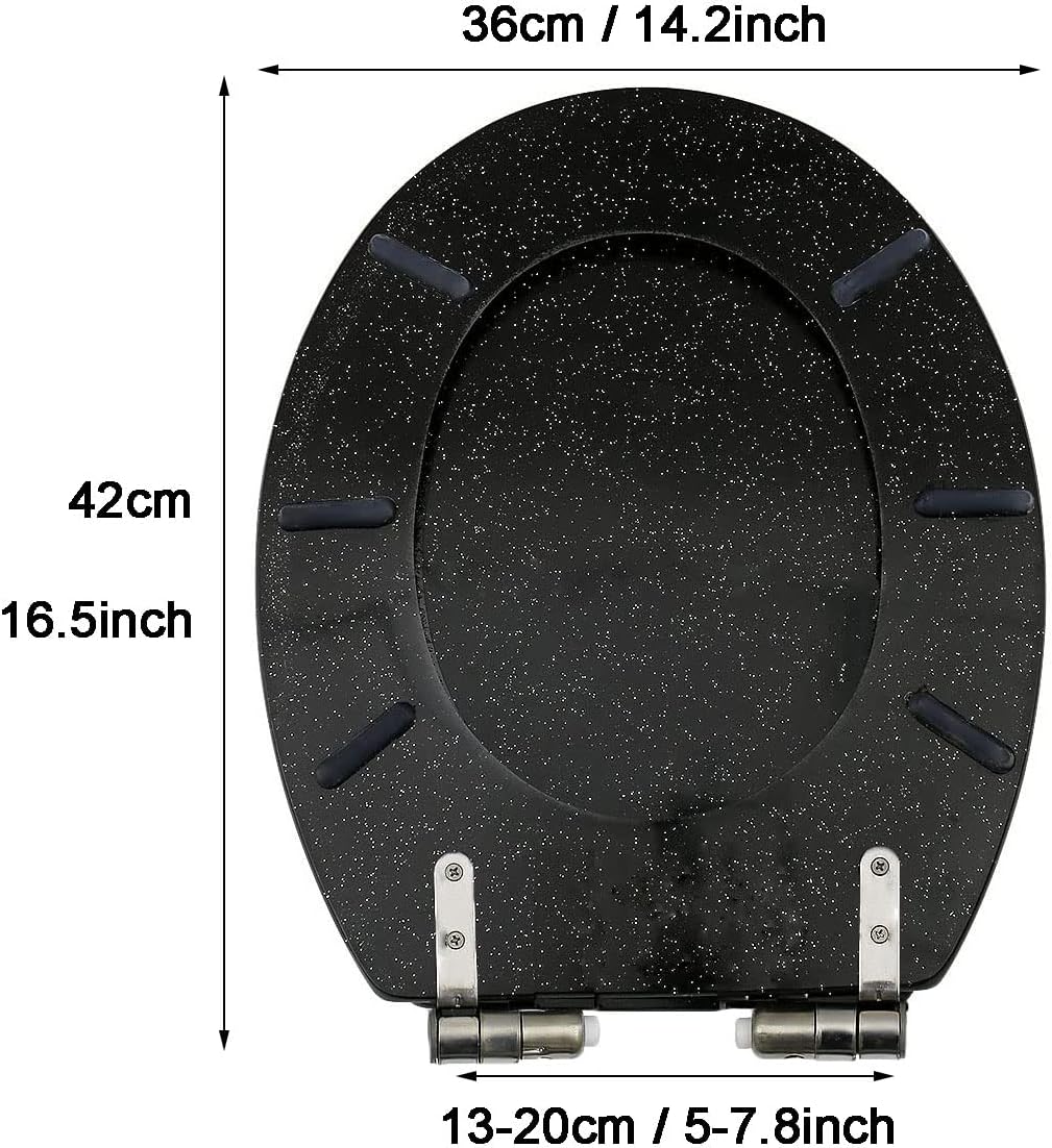 Glitter Toilet Seat ONE Button Release Soft Close Top/Bottom Fix, Quick Release Toilet Seat Oval, 36×42Cm,Gold(Black)