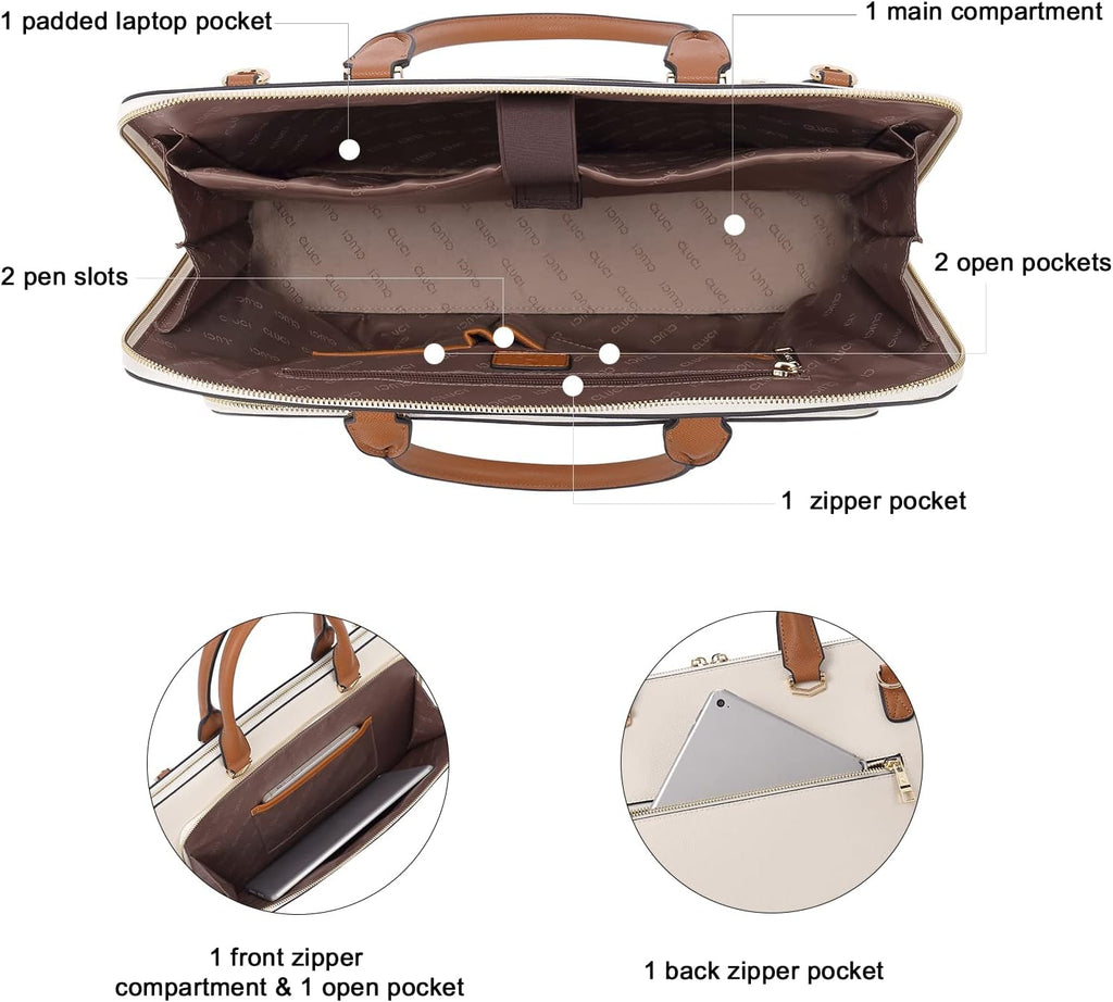 CLUCI Leather Briefcase for Women 15.6 Inch Laptop Business Computer Ladies Stylish Work Handbags Shoulder Bag