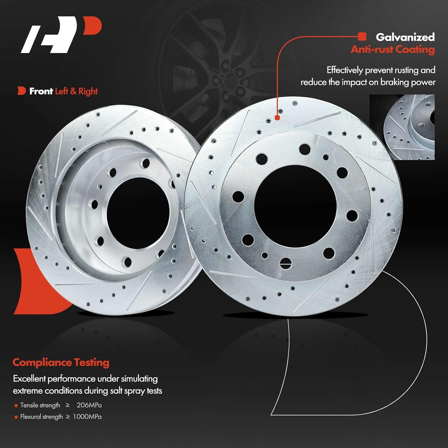A-Premium Front and Rear Drilled and Slotted Disc Brake Rotors + Ceramic Pads Kit Compatible with Select Chevy and GMC Models - Silverado 2500/2500 HD, Sierra 2500, Suburban 2500, Avalanche 2500