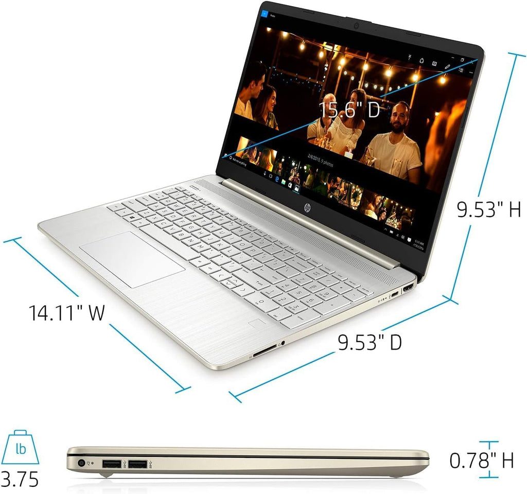 HP 15.6' Everyday Laptop, AMD Efficient Dual-Core Processor, 8GB RAM, 128GB SSD, USB-C, SD Card Reader, HDMI, Wi-Fi & Bluetooth, Long Battery Life, Windows 11 with 1 Year Microsoft 365, Gold