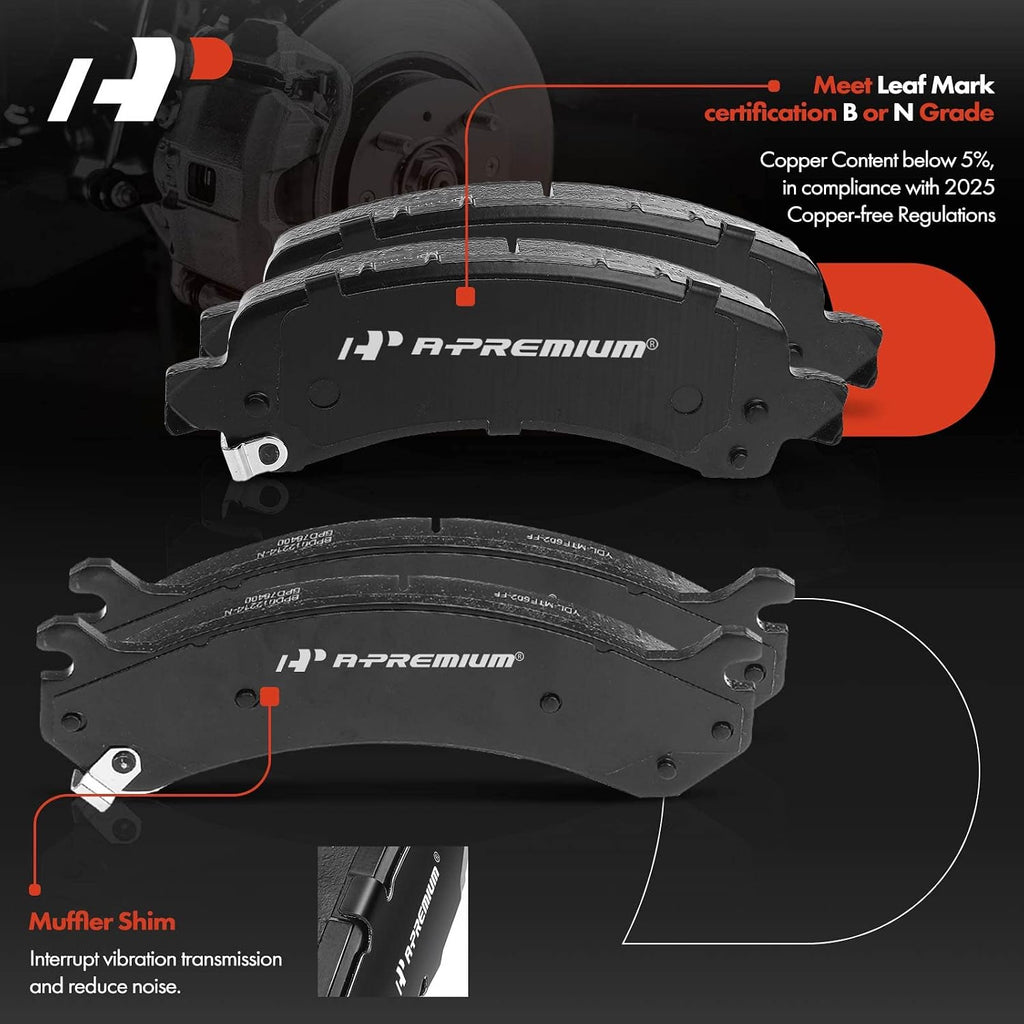 A-Premium Front and Rear Drilled and Slotted Disc Brake Rotors + Ceramic Pads Kit Compatible with Select Chevy, GMC and Hummer Models - Silverado/Sierra 1500/2500 HD, Suburban 2500, H2, Yukon XL 2500