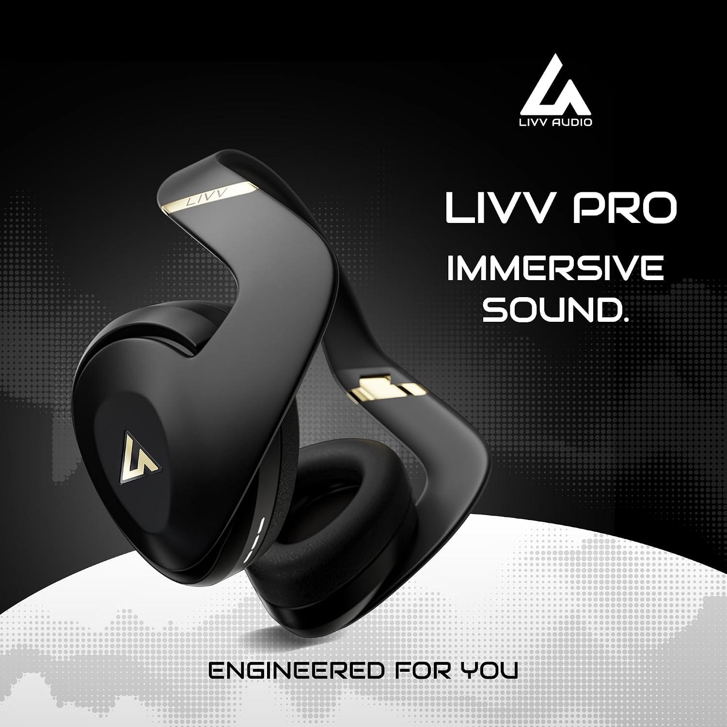 LIVV PRO Sports Headphones Designed for Gym, Workout, Running - Comfortable, Ergonomic, Over Ear, Active Noise Cancelling, 5 Microphones, Wireless, 50 Hours Battery Life, Bluetooth 5.3, Matte Black
