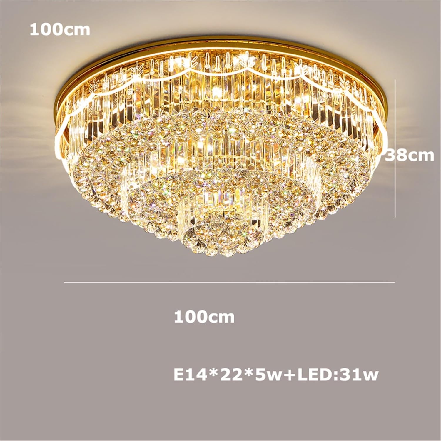 Rectangular Round K9 Crystal Silver Gold Dimmable LED Ceiling Chandelier Lamp Ceiling Lamp for Living Room,Dining Light Fixtures
