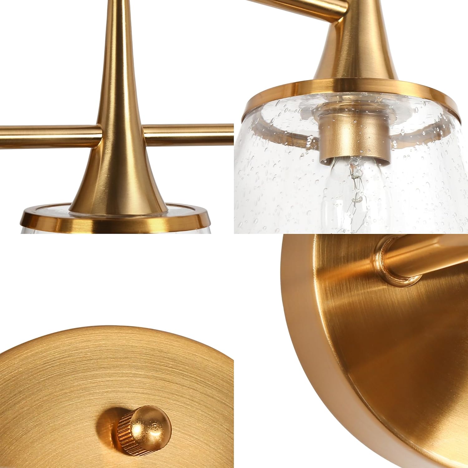 KSANA Gold Bathroom Light Fixtures, 22.5'' Modern Plating Brass Vanity Lights with Seeded Glass Shade, 3-Light Copper Bathroom Lighting Over Mirror