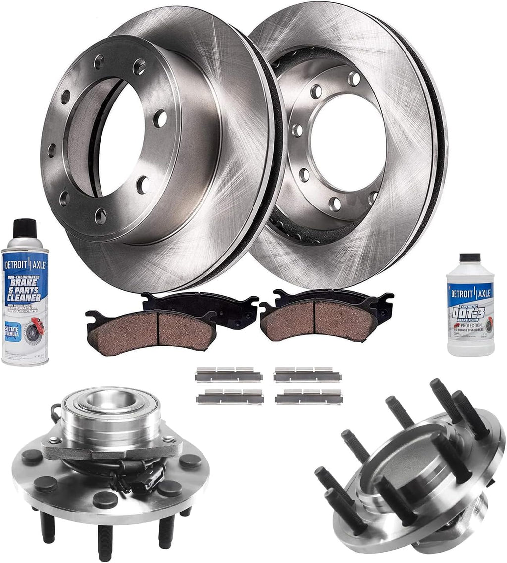 Detroit Axle - RWD Front Disc Brake Rotors Ceramic Brake Pads Wheel Bearing Hubs Replacement for 2006-2008 Dodge Ram 1500 2500 3500 4.7L 5.7L