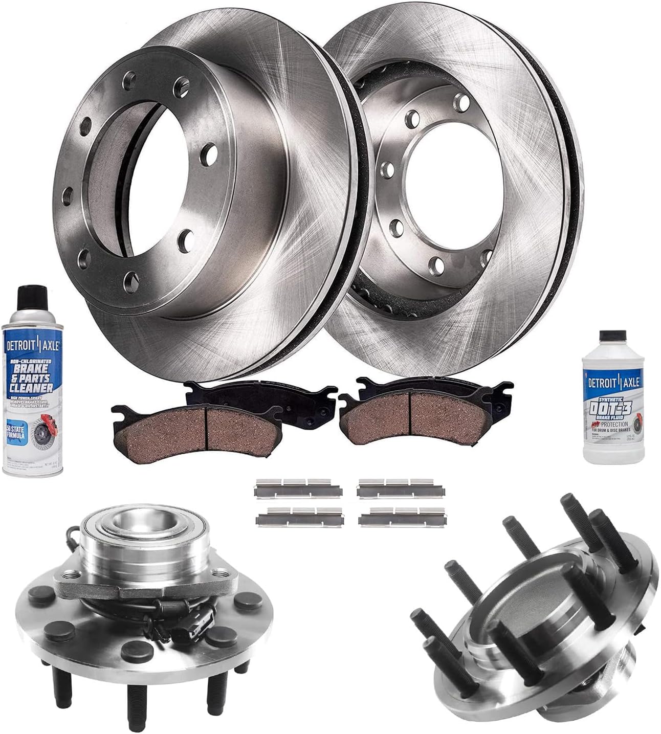Detroit Axle - RWD Front Disc Brake Rotors Ceramic Brake Pads Wheel Bearing Hubs Replacement for 2006-2008 Dodge Ram 1500 2500 3500 4.7L 5.7L