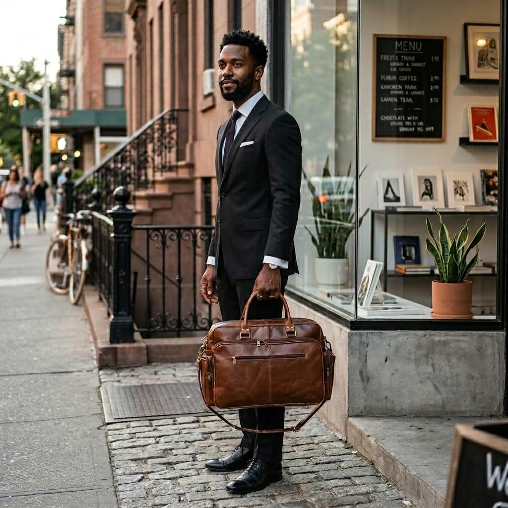 Handmade World Full Grain Leather Briefcase for Men – Large Brown Laptop Bag Fits Up to 19 Inch, Executive Office Work Bag