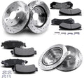 Front & Rear Drilled and Slotted Disc Brake Rotors & Ceramic Brake Pads Kit Fit for Chevy 03-05 Astro, 99-06 Silverado 1500, 00-01 Tahoe; for GMC 03-05 Safari, 99-06 Sierra 1500, 00-01 Yukon