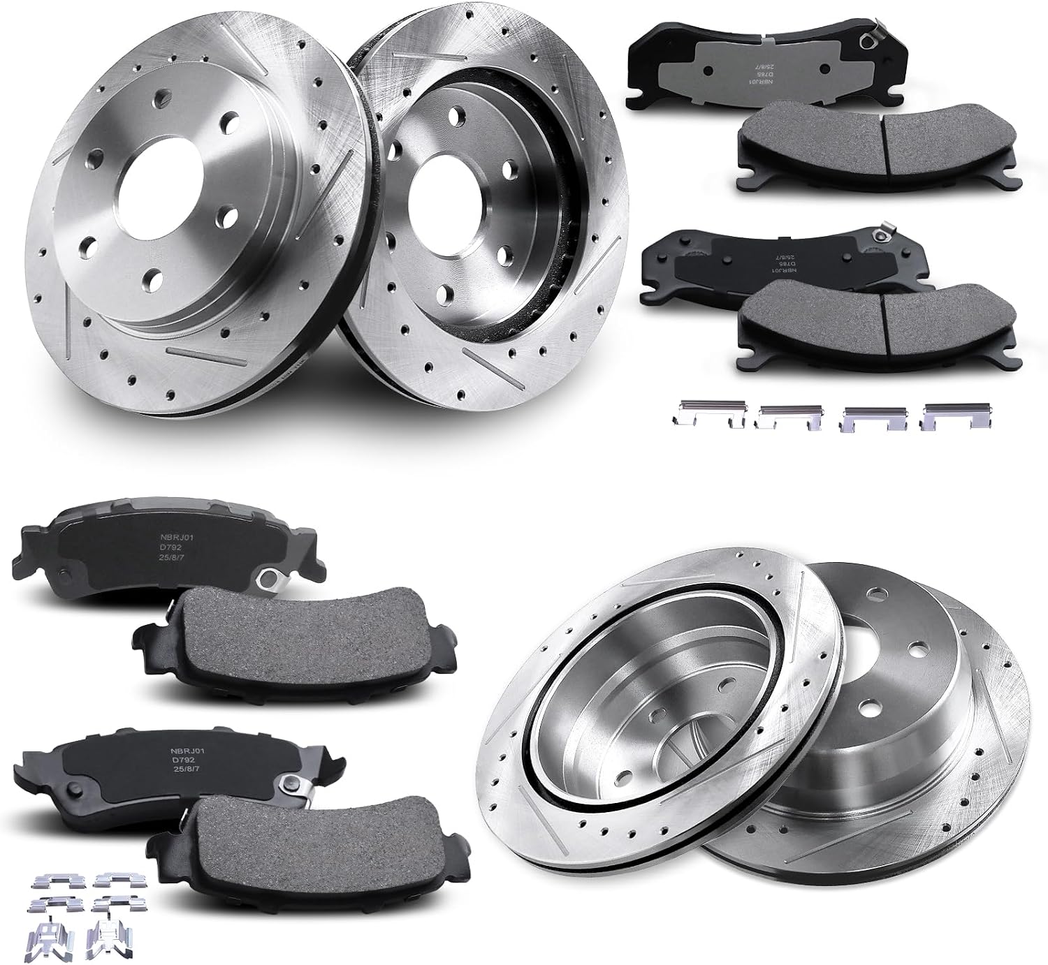 Front & Rear Drilled and Slotted Disc Brake Rotors & Ceramic Brake Pads Kit Fit for Chevy 03-05 Astro, 99-06 Silverado 1500, 00-01 Tahoe; for GMC 03-05 Safari, 99-06 Sierra 1500, 00-01 Yukon