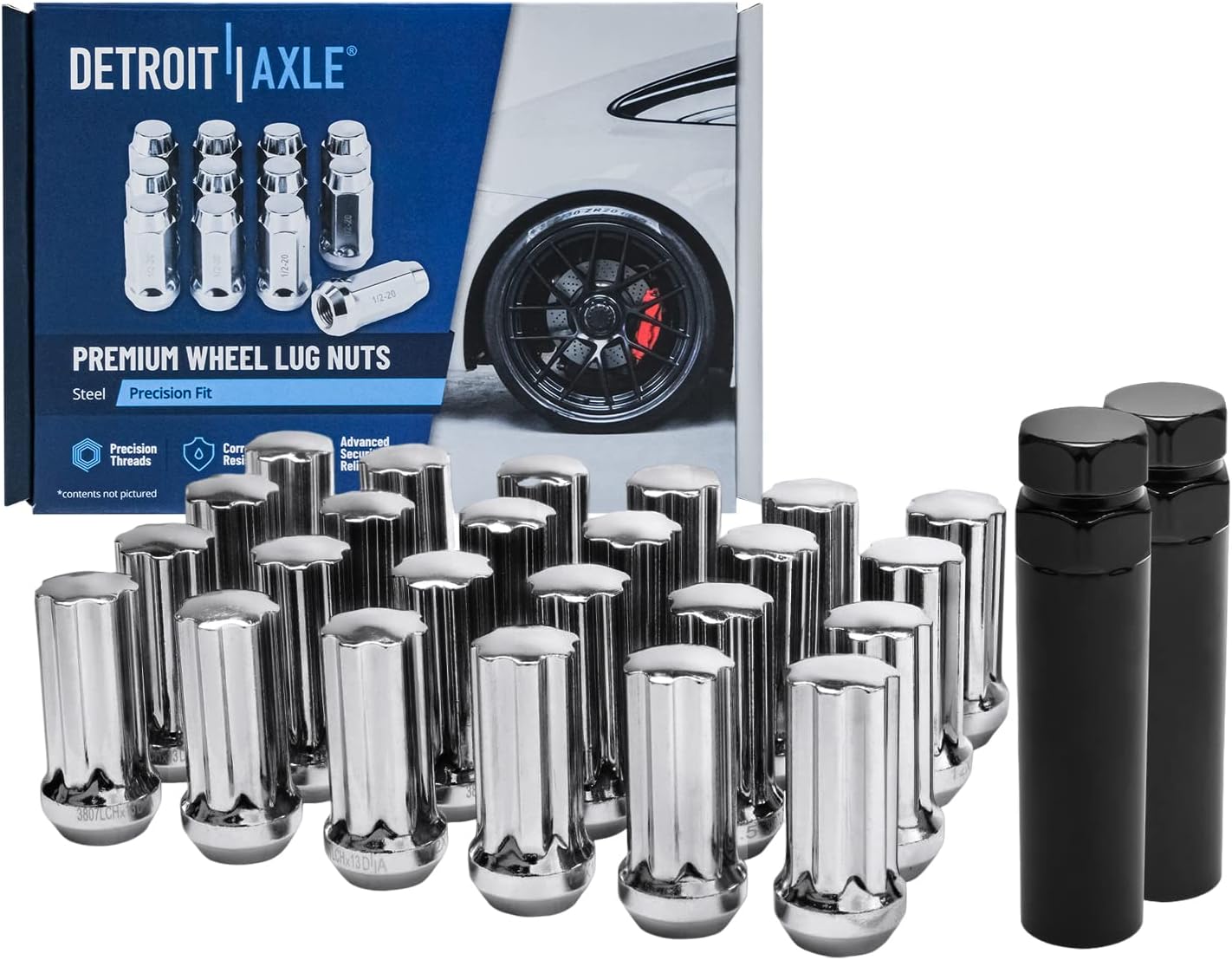 Detroit Axle - 325mm Front & Rear Disc Rotors Brake Pads + 24pc Lug Nuts w/keys Replacement for Rainier SSR Ascender Envoy 9-7X - 36pc Set