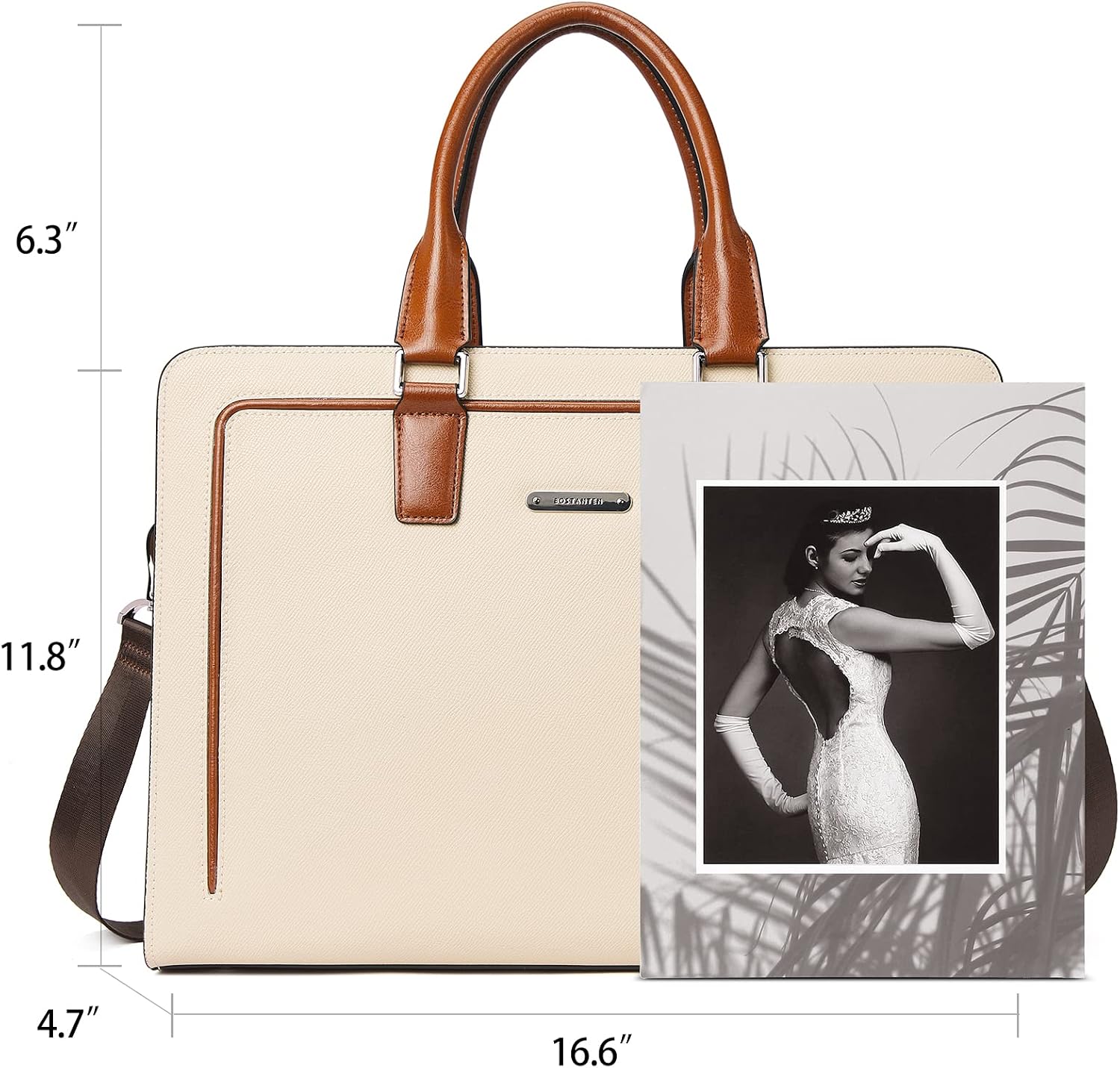 BOSTANTEN Women Genuine Leather Briefcase Tote Business Vintage Handbag 15.6' Laptop Shoulder Bag Brown