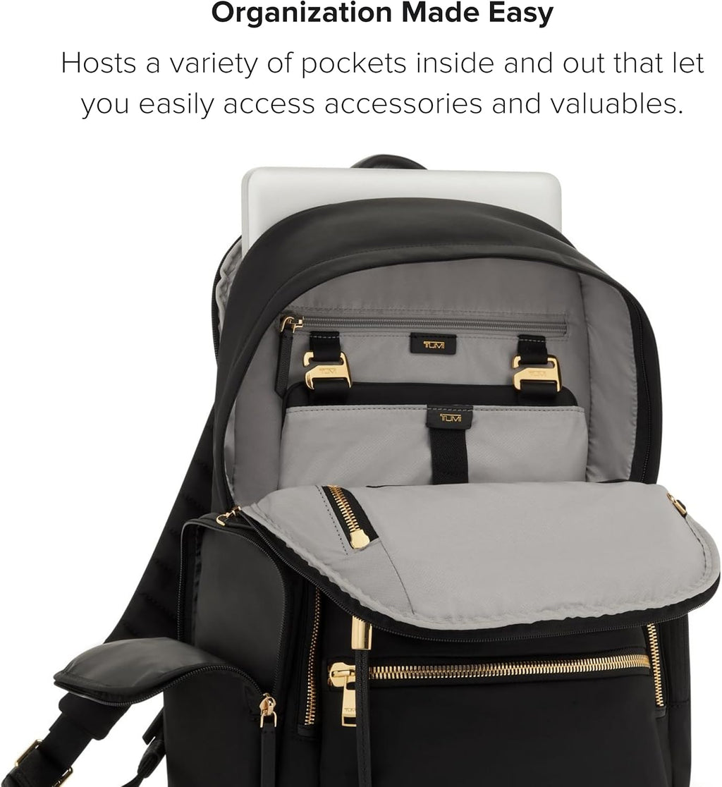 TUMI - Voyageur Celina Backpack - Women's Work and Travel Bag - 16.0' X 10.6' X 6.5' - Holds Up to 16' Laptop - Black & Gold Hardware
