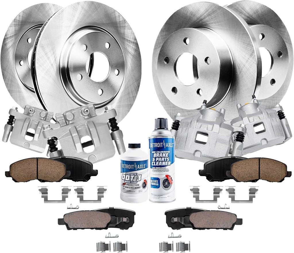 Detroit Axle - 11.57 inch (294mm) Front and 10.31 inch (262mm) Rear Disc Brake Rotors Pads Calipers Replacement for 2007-2017 Jeep Compass Patriot