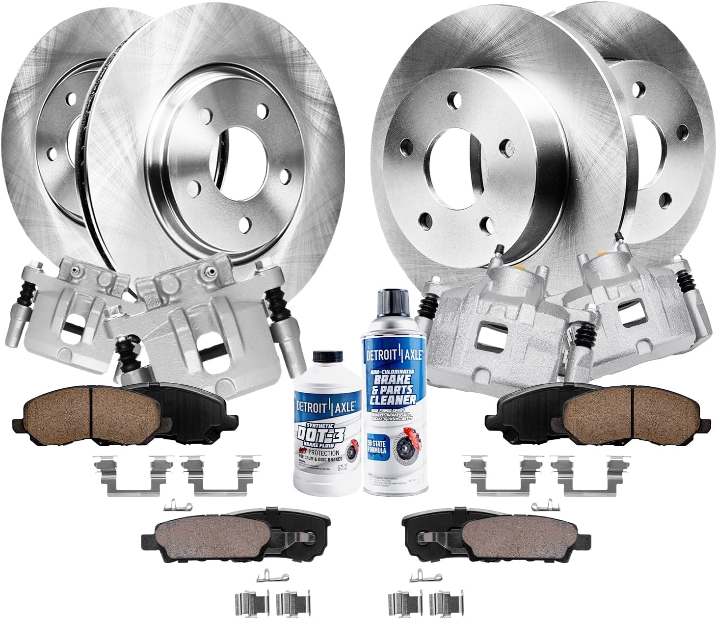 Detroit Axle - 11.57 inch (294mm) Front and 10.31 inch (262mm) Rear Disc Brake Rotors Pads Calipers Replacement for 2007-2017 Jeep Compass Patriot