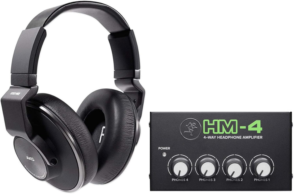 Audiosavings Bundle: K553 MK2 MKII Closed Back Studio Monitoring Headphones w/Detachable Cable Bundle with Mackie HM-4 4-Way Distribution Headphone Amplifier Amp w/4 Headphone Outputs (2 Items)