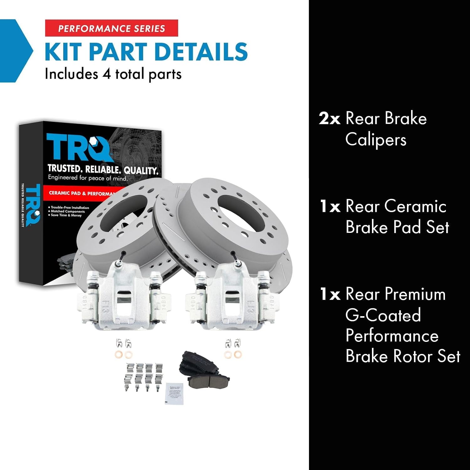 TRQ Performance Rear Brake Pad and Rotor Set Ceramic Coated Drilled Slotted Rotors Calipers Compatible with 2003-2009 Toyota 4Runner 2007-2009 FJ Cruiser