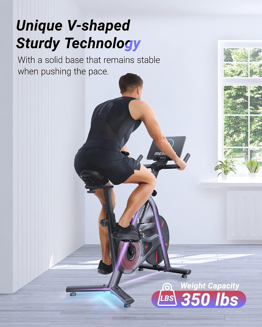 MERACH Exercise Bike, Brake Pad Stationary Bike with Exclusive App, Low Noise Indoor Cycling Bike with 300lbs Weight Capacity, Tablet Mount and Fitness Courses for Weight Loss