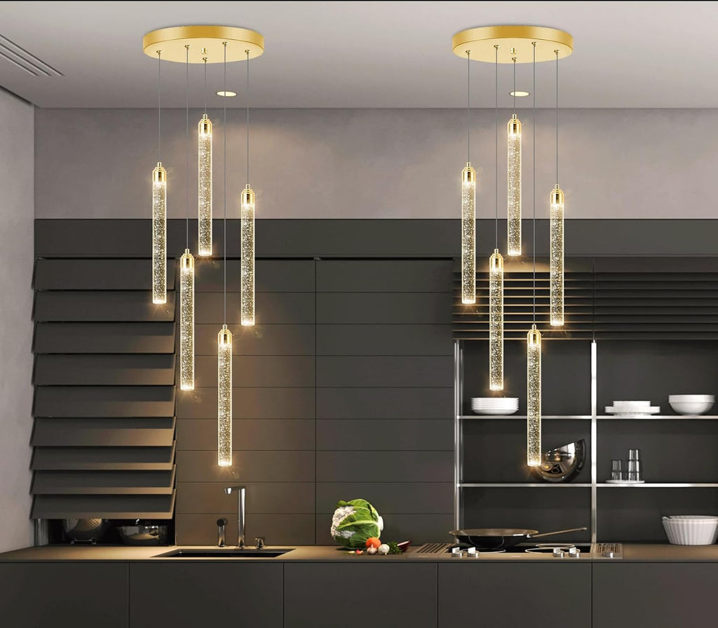 Mini Chandelier Modern Pendant Lights LED Bubble Crystal Kitchen Island Light Fixtures Gold Mini Pendant Lighting for Kitchen Island Dining Room Bedroom Bar Dimmable Ceiling Hanging Lights 2700K 6000K