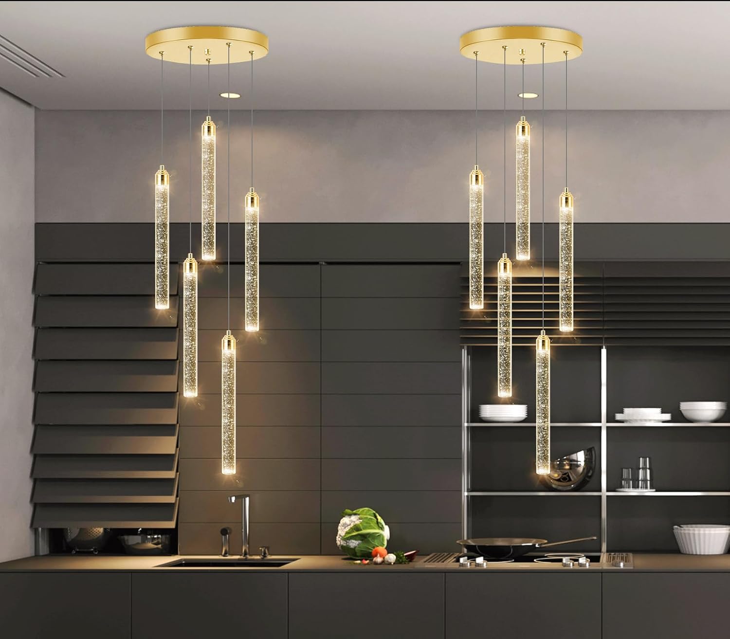 Mini Chandelier Modern Pendant Lights LED Bubble Crystal Kitchen Island Light Fixtures Gold Mini Pendant Lighting for Kitchen Island Dining Room Bedroom Bar Dimmable Ceiling Hanging Lights 2700K 6000K