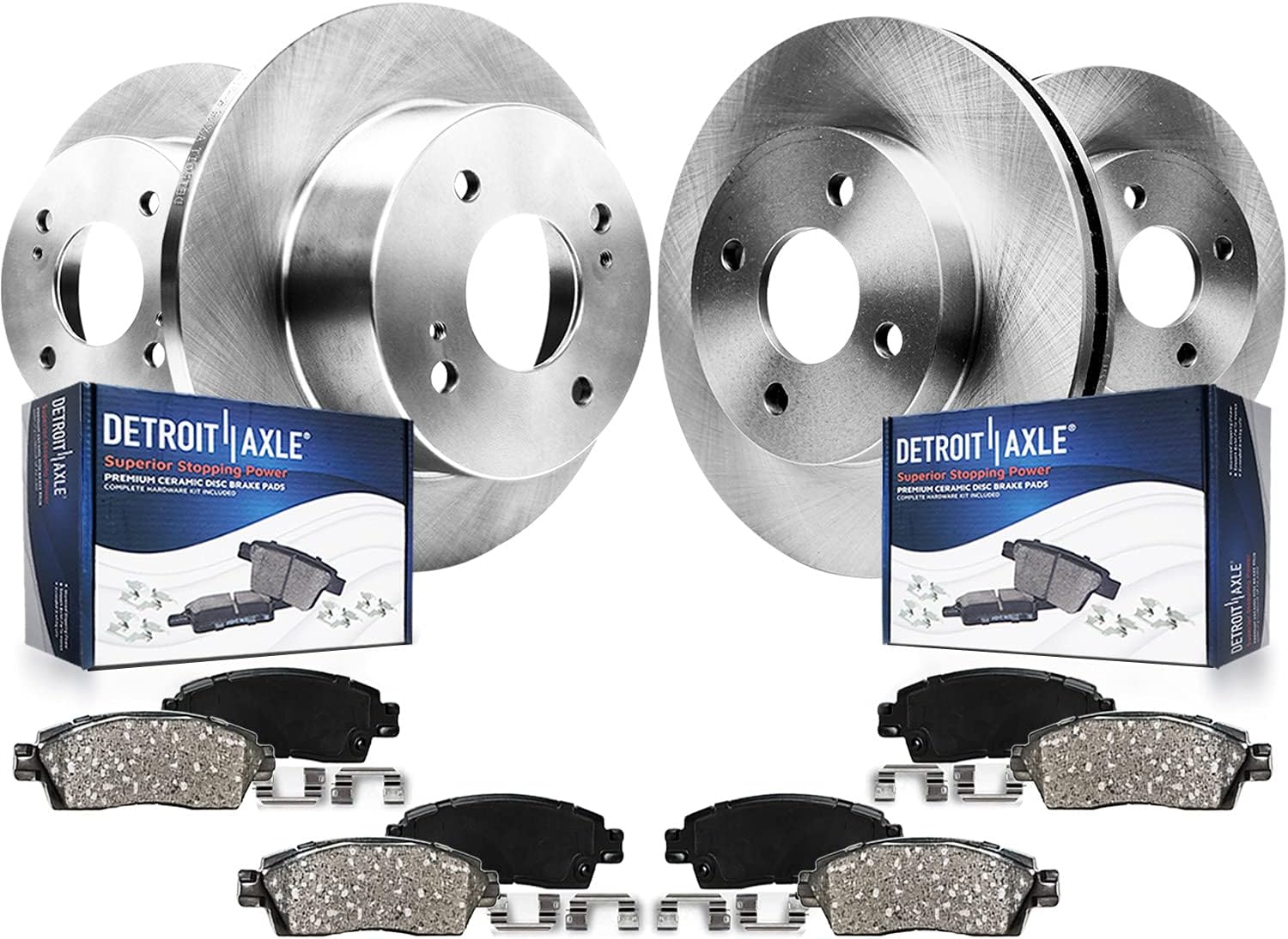 Detroit Axle - 8pc Brake Kit for 2007-2015 Mini Cooper 2008 2009 2010 2011 2012 2013 2014, 11.57' inch Front and 10.20' inch Rear Brake Rotors Ceramic Brakes Pads with Hardware Replacement
