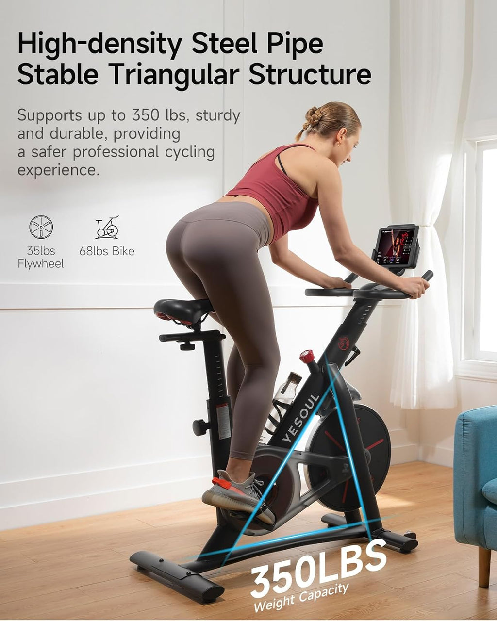 Yesoul Black Exercise Bike for Home, Low Noise Indoor Cycling Bike for Home Gym Electric Stationary Bike with Tablet Mount & Comfortable Seat Cushion for Women Apartment Workout Bike for Fitness
