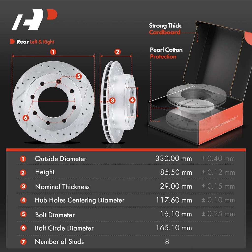 A-Premium Front and Rear Drilled and Slotted Disc Brake Rotors + Ceramic Pads Kit Compatible with Select Chevy, GMC and Hummer Models - Silverado/Sierra 1500/2500 HD, Suburban 2500, H2, Yukon XL 2500