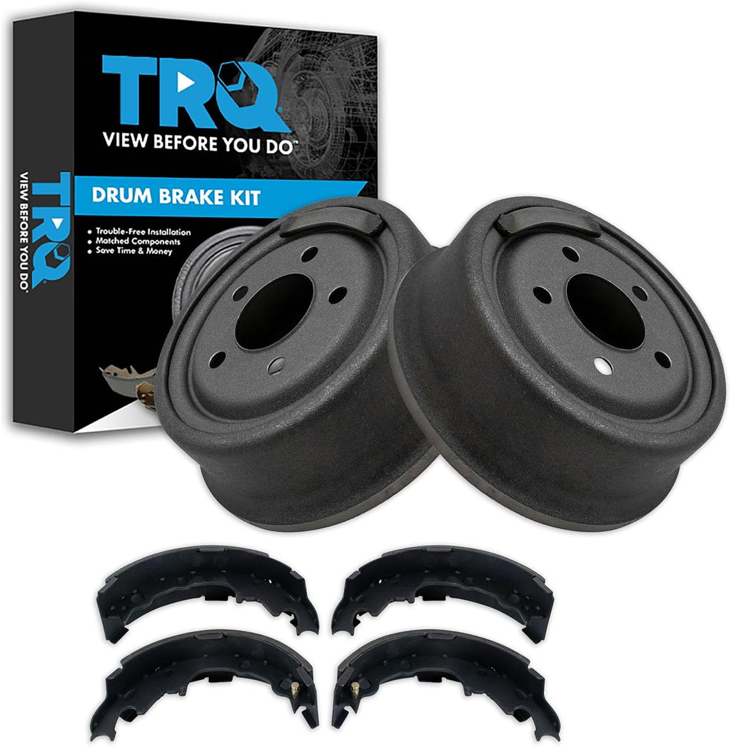 TRQ 9' Rear Brake Drum & Bonded Shoe Set Pair Kit for Jeep Wrangler Pickup Truck