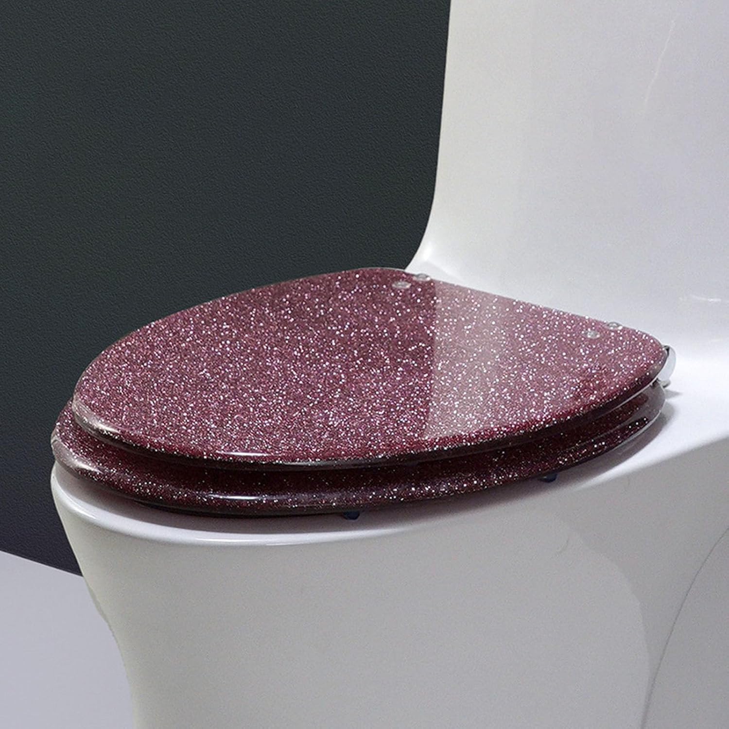 Toilet Seats 17.3' Glitter Toilet Seat Range Novelty Glitzy Sparkle Bathroom Toilet Seat, Soft Close, Quick Release for Easy Clean with Top Fixtures,Gold(Pink)