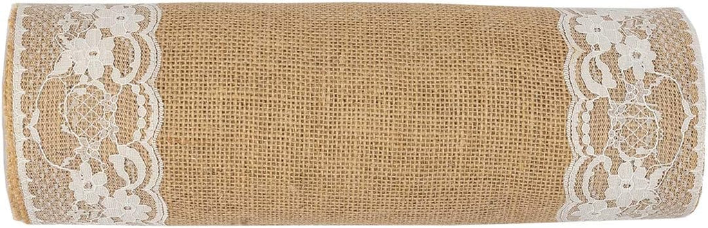 MDS 12 PCS 100% Natural Burlap Table Runners 12' x 108' with Lace, Rustic Farmhouse Country Vintage Boho Jute Runner for Wedding Reception Birthday Party Home Kitchen Dining Coffee Table Decoration