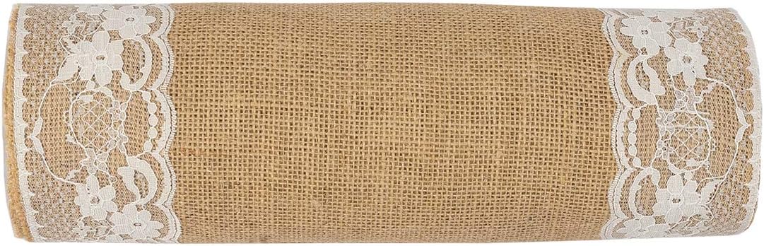 MDS 12 PCS 100% Natural Burlap Table Runners 12' x 108' with Lace, Rustic Farmhouse Country Vintage Boho Jute Runner for Wedding Reception Birthday Party Home Kitchen Dining Coffee Table Decoration