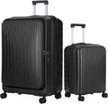 Kaleenie 2 Pieces 20/29 Luggage Sets, 20 Inch Cabin Luggage with Front Pocket & 29 Inch Side Opening Suitcase, Ligthweight ABS+PC Hardshell, TSA Lock with HINOMOTO 360° Wheels, Black