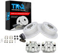 TRQ Performance Rear Brake Pad and Rotor Set Ceramic Solid G Coated Rotors Calipers Compatible with 2010-2013 Kia Forte Forte Koup