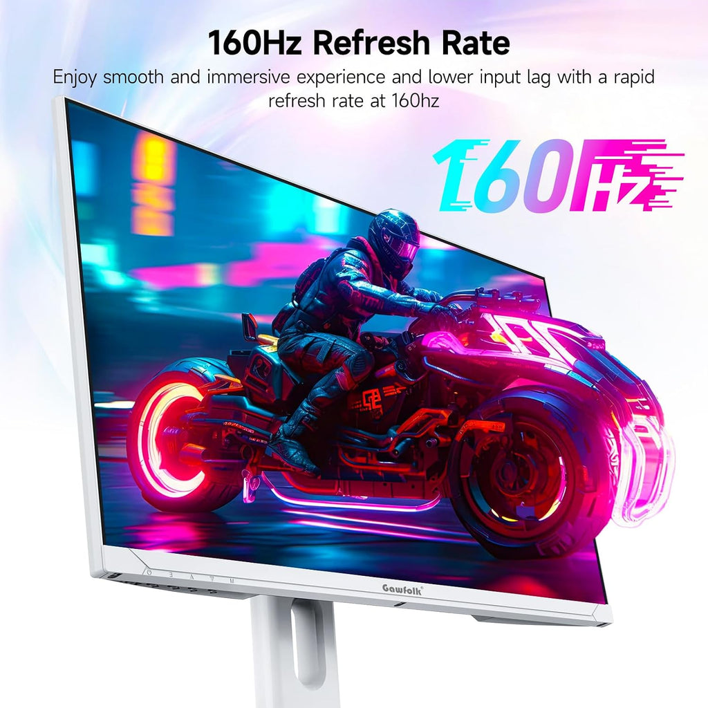 Gawfolk 27 Inch 4K Gaming Monitor 160Hz, White PC Computer Monitors UHD 3840 x 2160p, IPS Screen for Home & Office, Freesync, DP 1.4, HDMI 2.1, Eye Care, Wall Mount Compatible