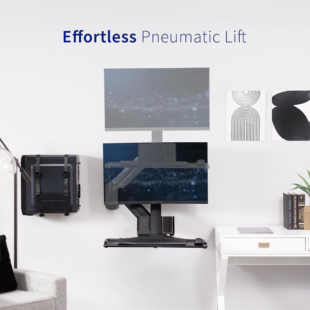 VIVO Premium Black Single Monitor and Keyboard Counterbalance Sit-Stand Wall Mount and CPU Holder, Ergonomic Standing Transition Workstation STAND-SIT1WD