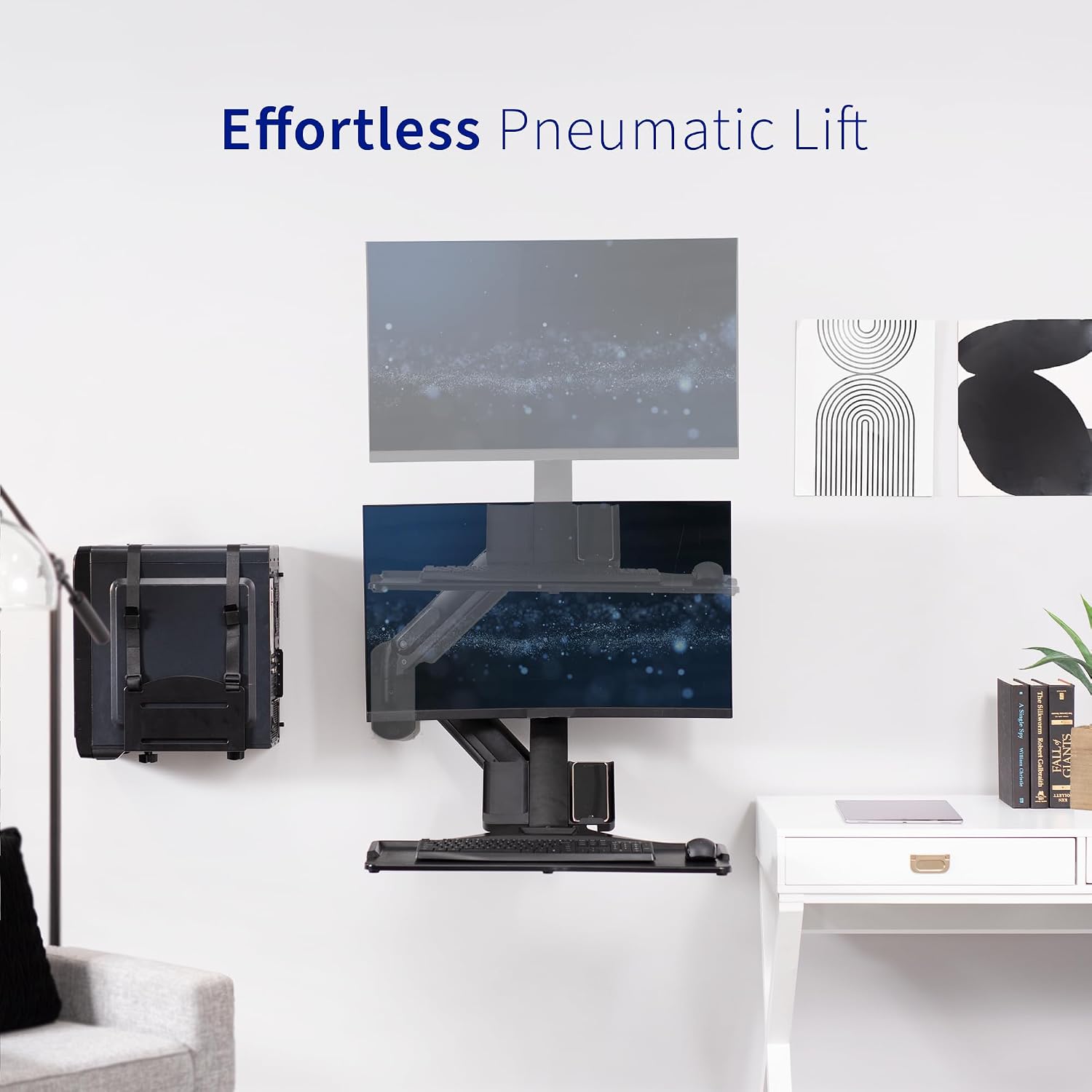 VIVO Premium Black Single Monitor and Keyboard Counterbalance Sit-Stand Wall Mount and CPU Holder, Ergonomic Standing Transition Workstation STAND-SIT1WD