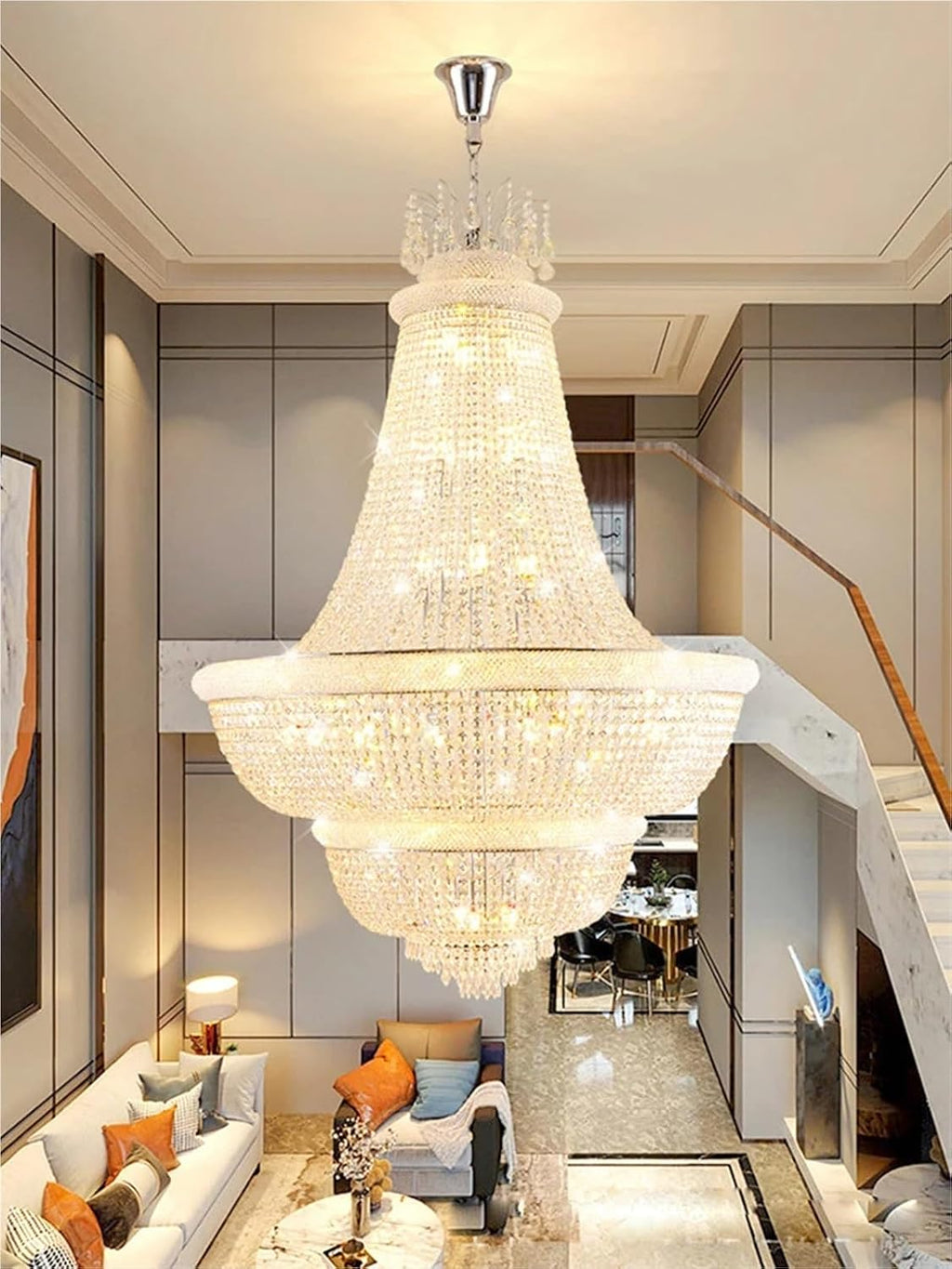Dimmable LED K9 Crystal Gold Silver Chandelier Lighting Hanging Light Suspension Luminaire Lampen for Living Room Staircase,Dining Light Fixtures