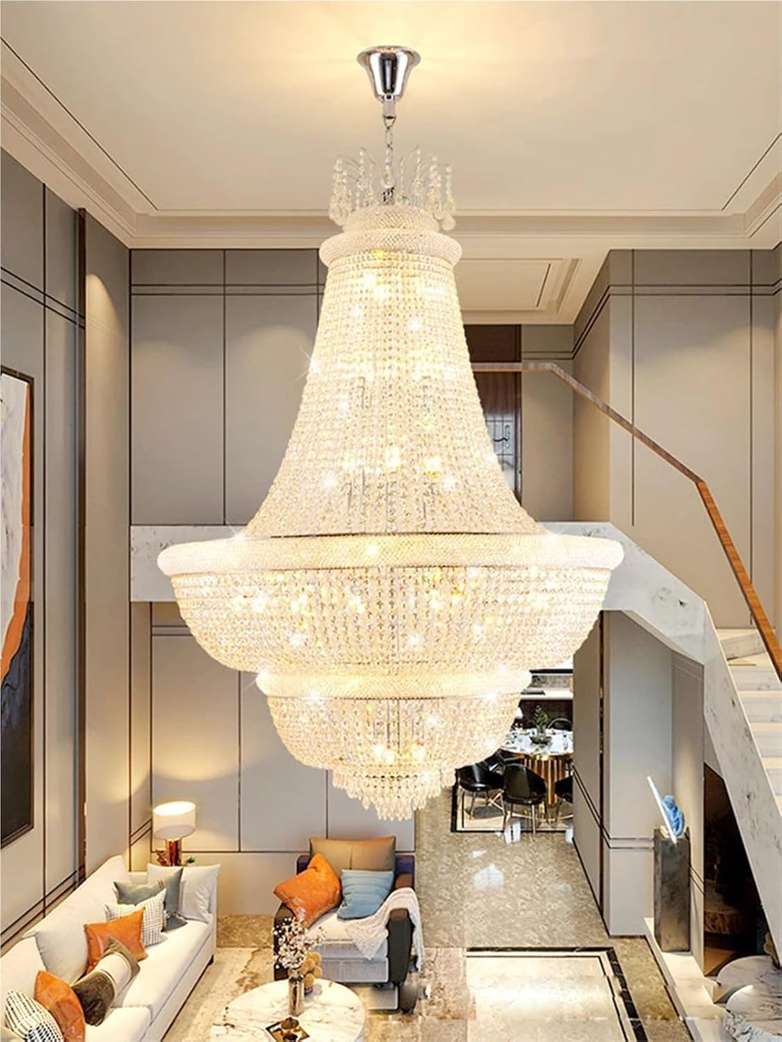 Dimmable LED K9 Crystal Gold Silver Chandelier Lighting Hanging Light Suspension Luminaire Lampen for Living Room Staircase,Dining Light Fixtures