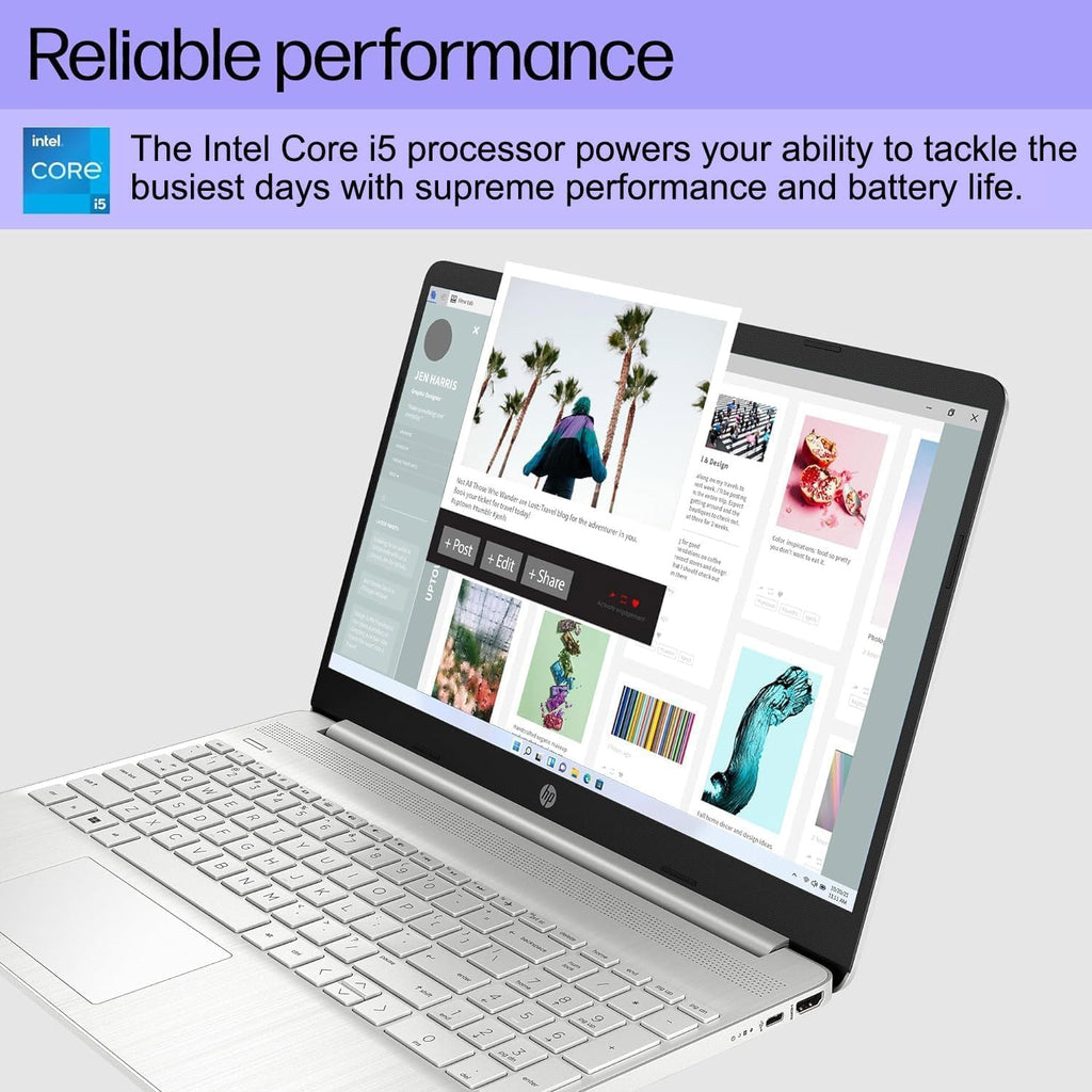 HP 15 Laptop (15.6' FHD Anti-glare, Intel Core i5 Processor, 8GB RAM, 256GB SSD) for Business, Student, Home, 10-Hr Long Battery Life, Type-C, HDMI, Numpad, Webcam, Wi-Fi, Windows 11 Home, Silver