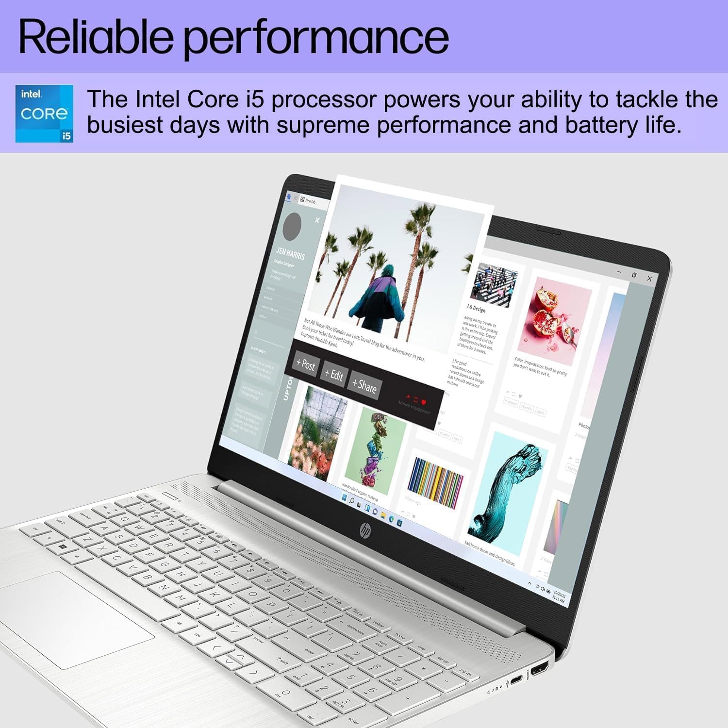 HP 15 Laptop (15.6' FHD Anti-glare, Intel Core i5 Processor, 8GB RAM, 256GB SSD) for Business, Student, Home, 10-Hr Long Battery Life, Type-C, HDMI, Numpad, Webcam, Wi-Fi, Windows 11 Home, Silver