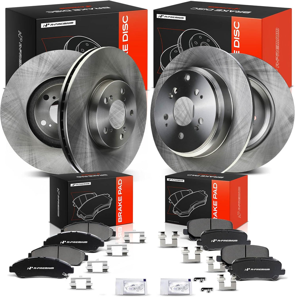 A-Premium Front Vented & Rear Solid Disc Brake Rotors + Ceramic Pads Kit Compatible with Honda and Acura Models - Pilot 2009-2015, MDX 2007-2013, ZDX 2010-2013, 12-PC Set