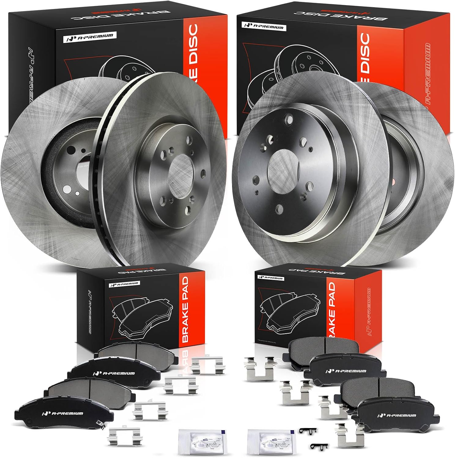 A-Premium Front Vented & Rear Solid Disc Brake Rotors + Ceramic Pads Kit Compatible with Honda and Acura Models - Pilot 2009-2015, MDX 2007-2013, ZDX 2010-2013, 12-PC Set