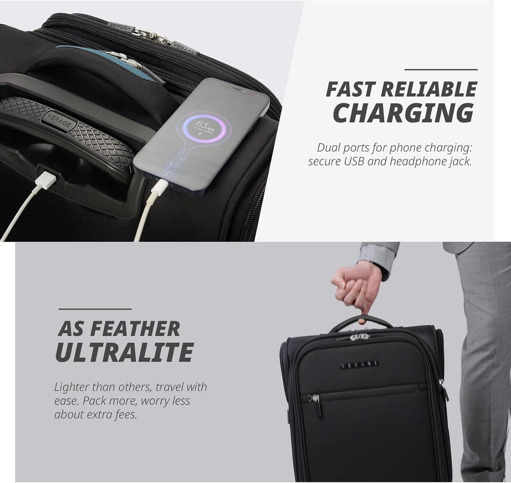 Verage 14.5 inch Underseat Carry On Luggage with Wheels, Black Softside Small Suitcase Spinner Wheeled Rolling Travel Laptop Bag for Airlines Airplanes Short Trip Men Women
