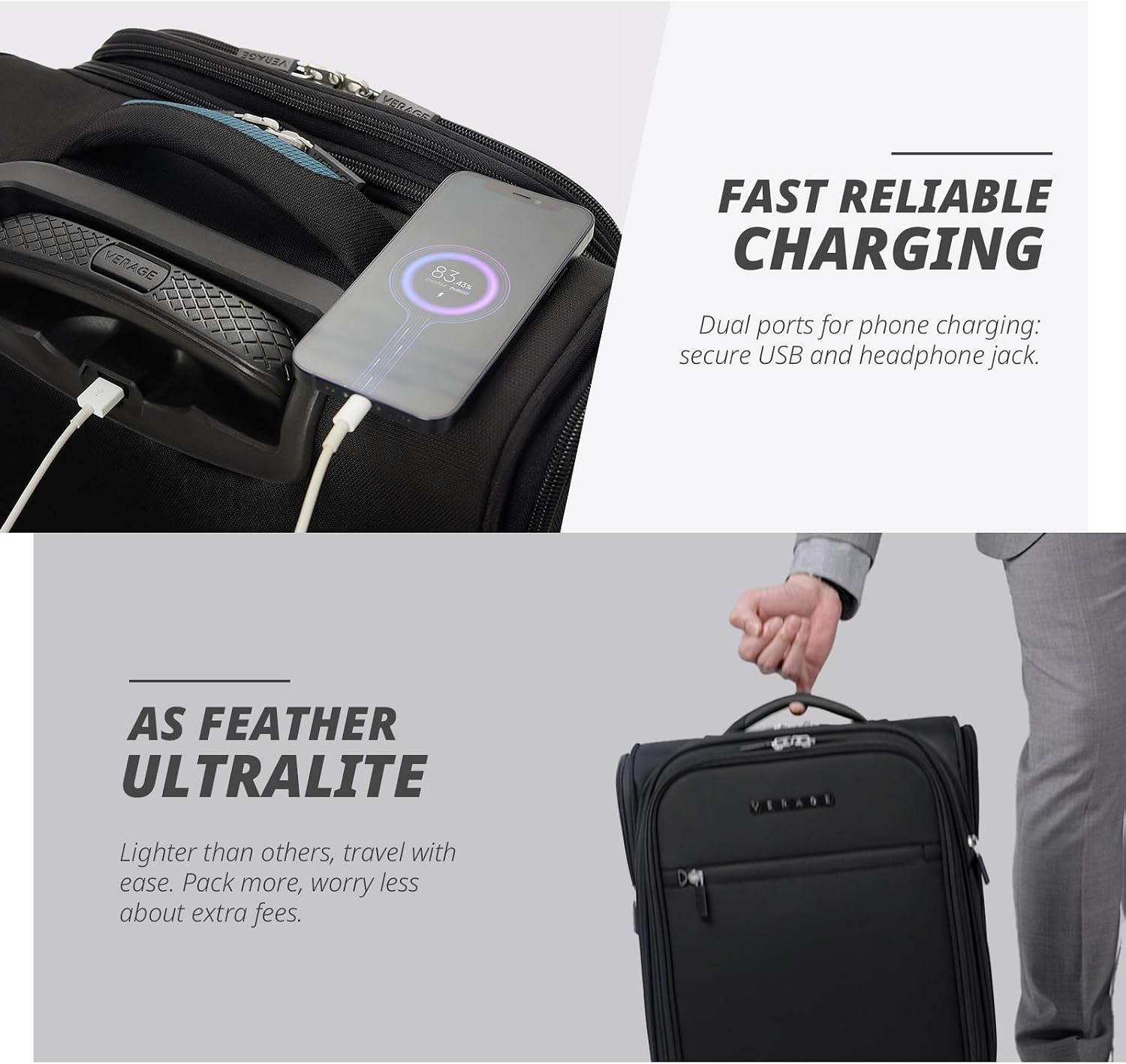 Verage 14.5 inch Underseat Carry On Luggage with Wheels, Black Softside Small Suitcase Spinner Wheeled Rolling Travel Laptop Bag for Airlines Airplanes Short Trip Men Women